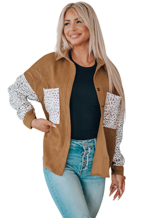 Patchwork Corduroy Buttoned Shirt Jacket
